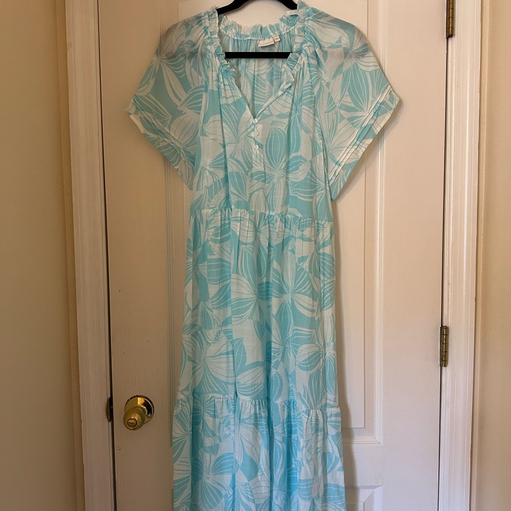 Sharagano Light Blue Leaf Maxi Dress